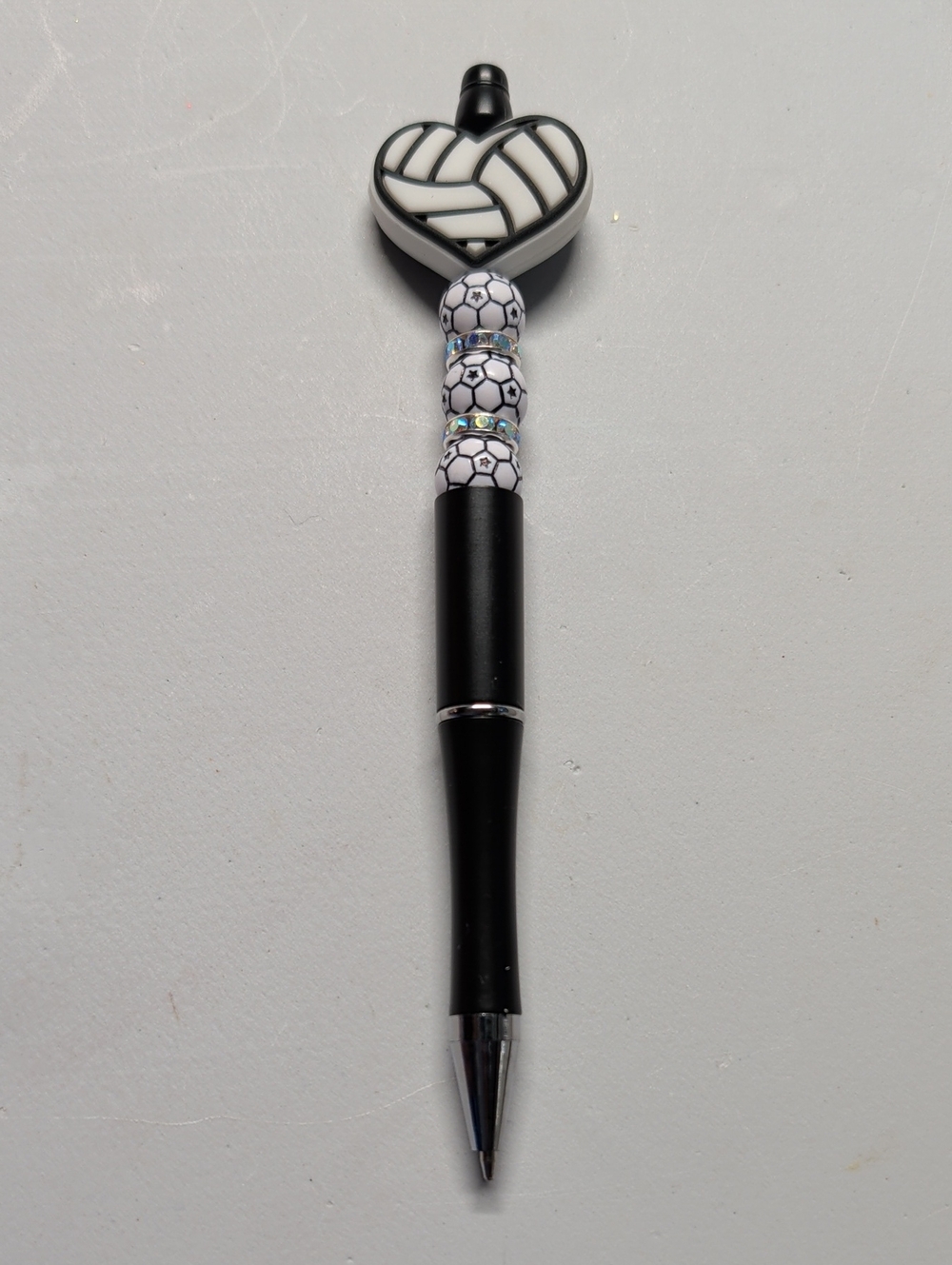 Hand Crafted Black and White Heart Volleyball Pen